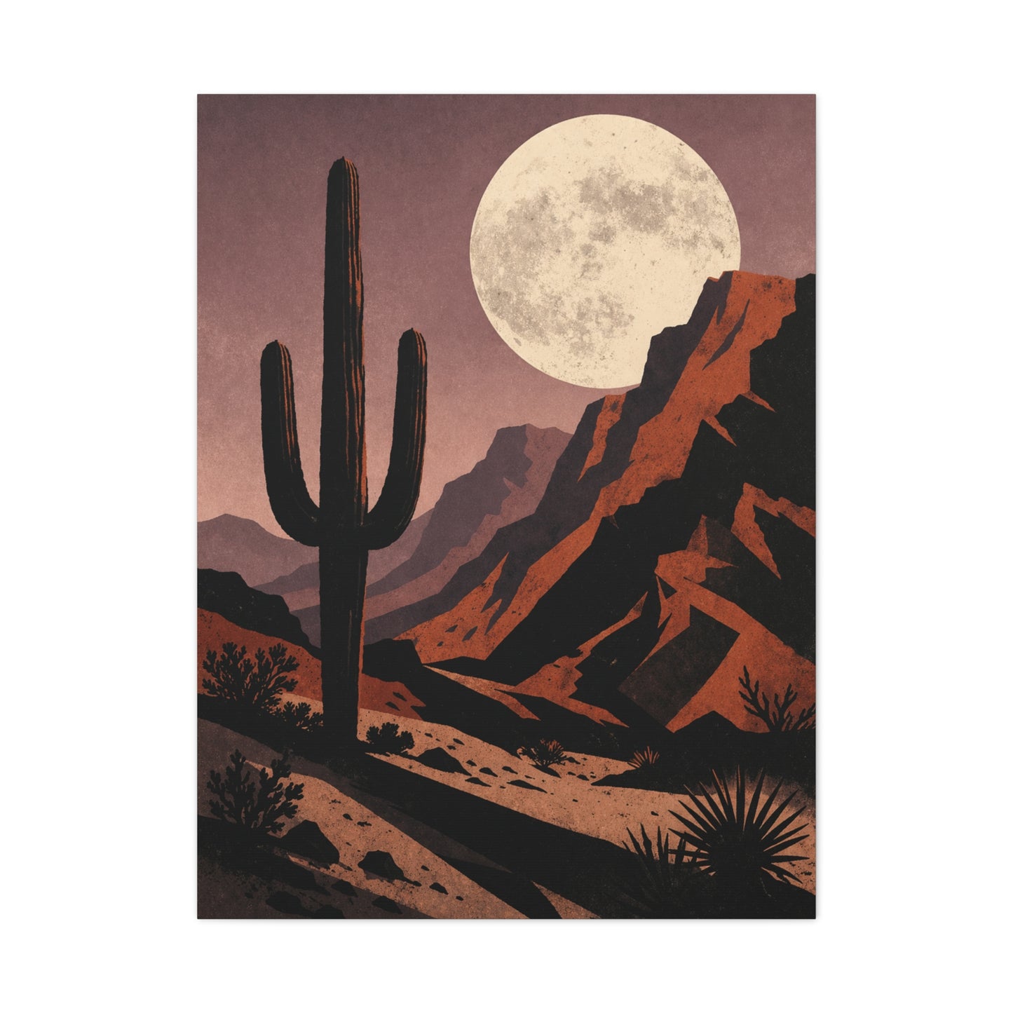 Desert Moonrise Cactus Landscape Wall Art & Canvas Print
