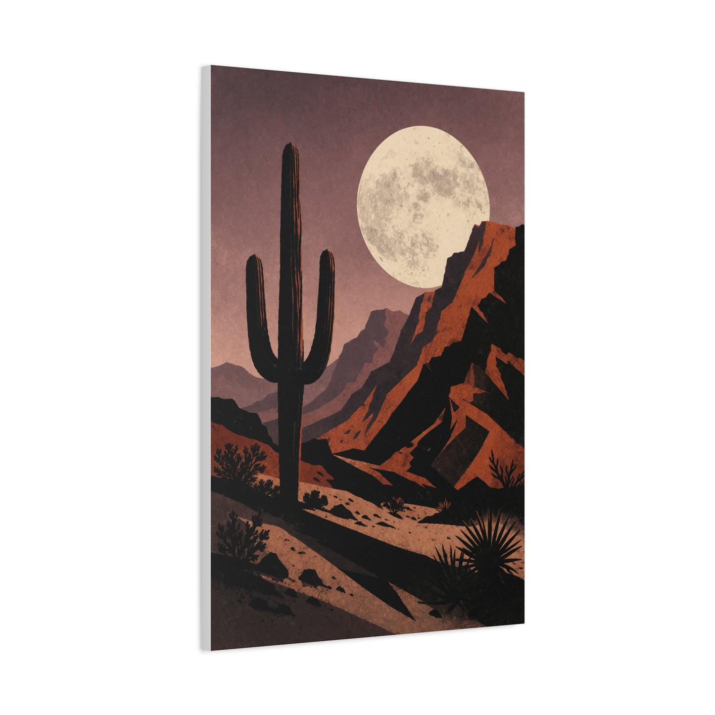 Desert Moonrise Cactus Landscape Wall Art & Canvas Print