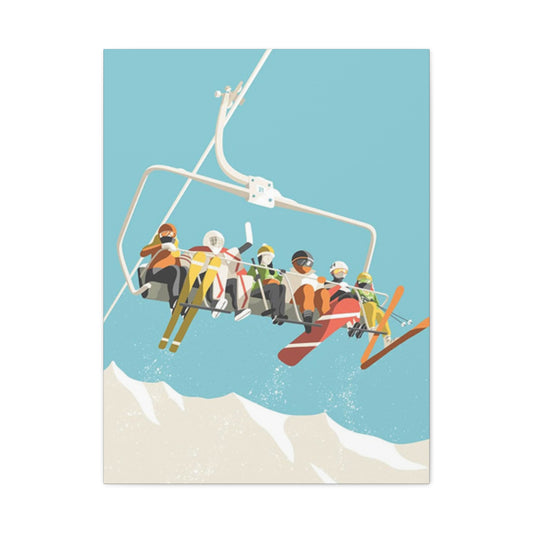 Five Skiers On Gondola Wall Art & Canvas Prints