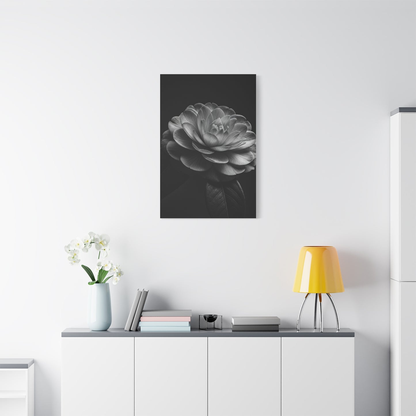 Camellia Bloom in Shadow Monochrome Wall Art & Canvas Prints