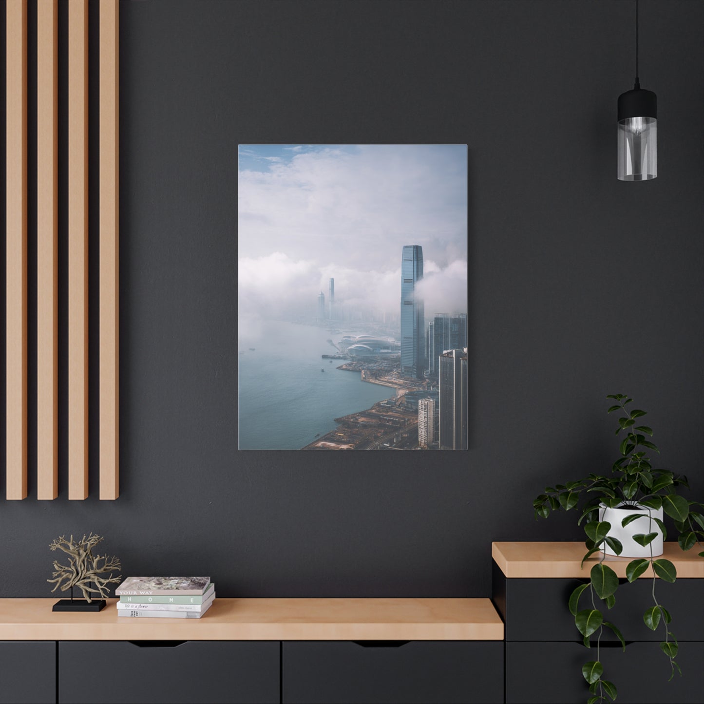 Hong Kong Foggy Harbor Skyline Wall Art & Canvas Print