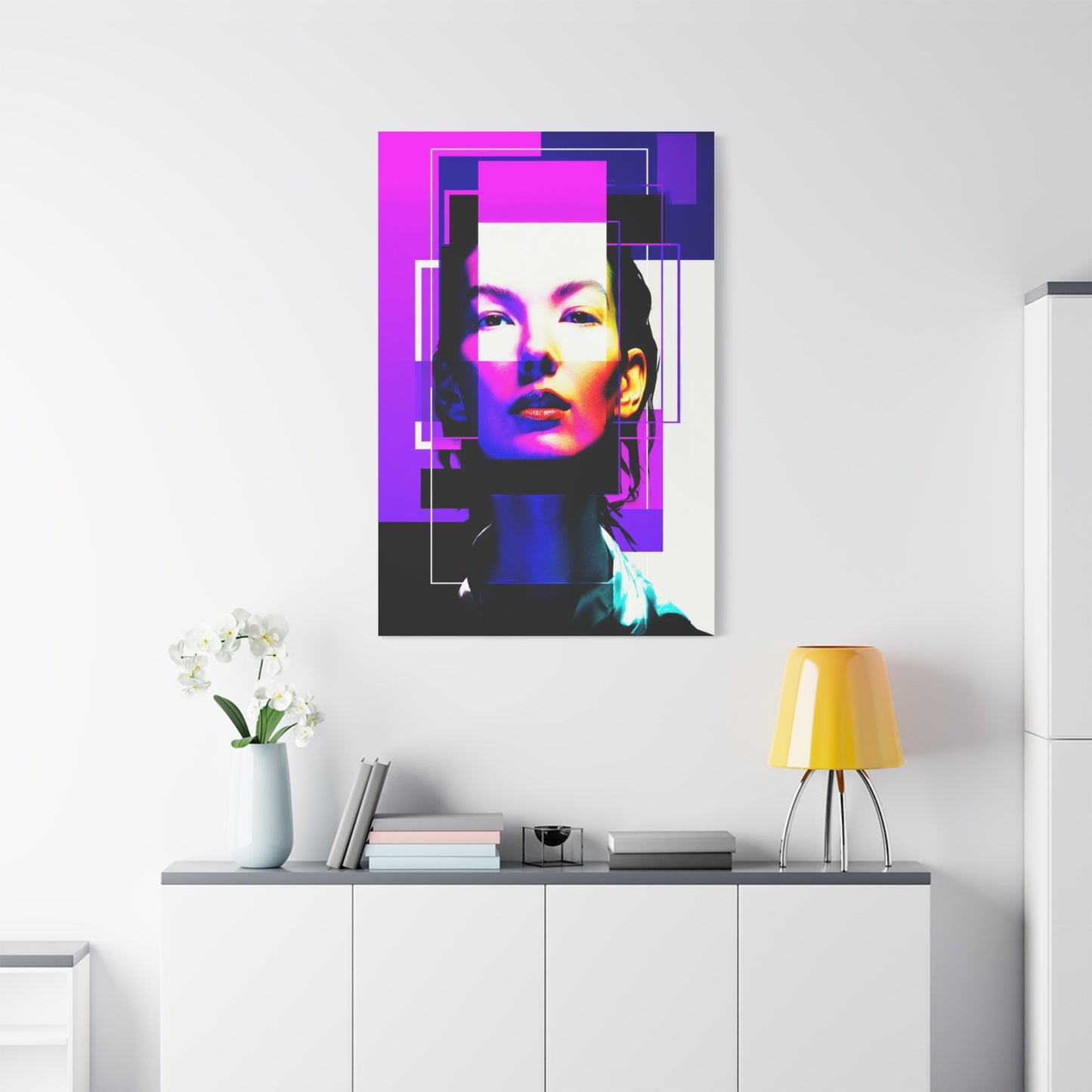 Neon Geometry Portrait Wall Art & Canvas Print