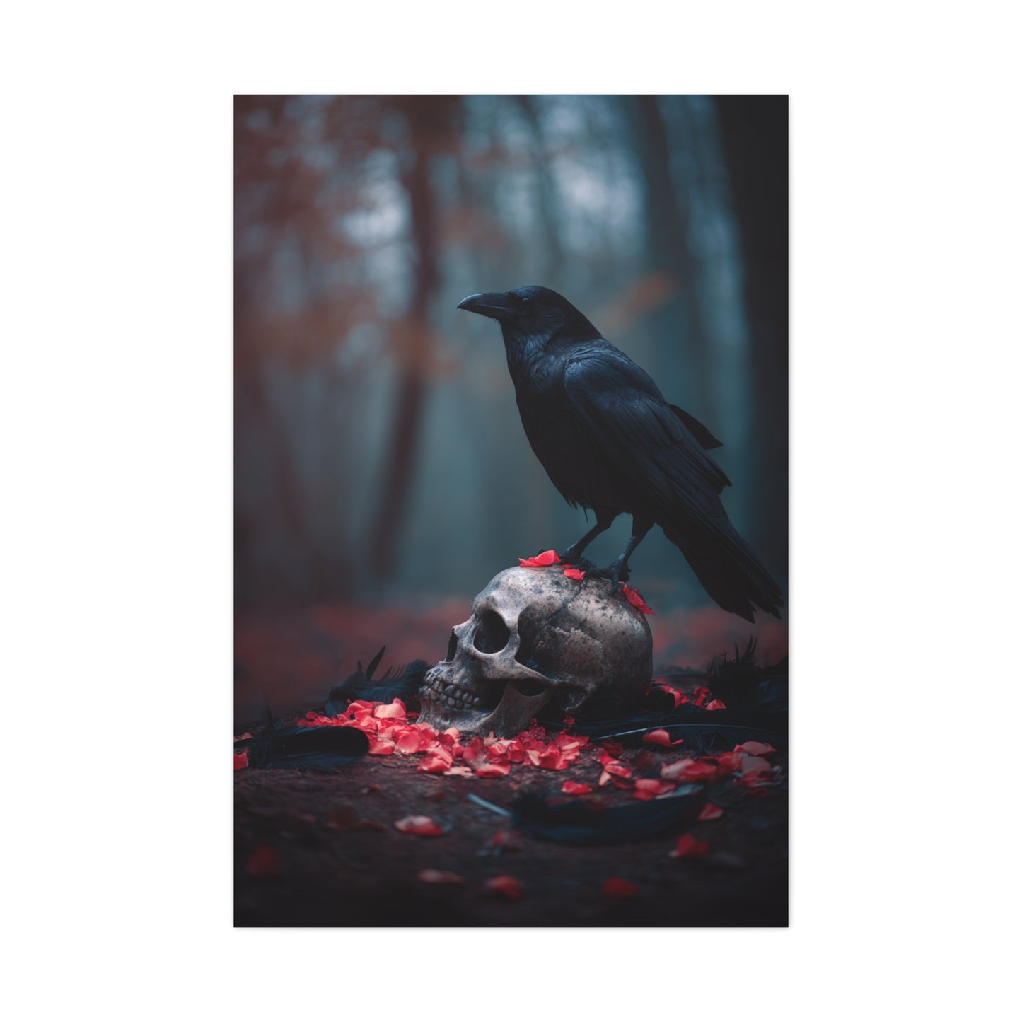 Crow on Weathered Skull Wall Art & Canvas Print