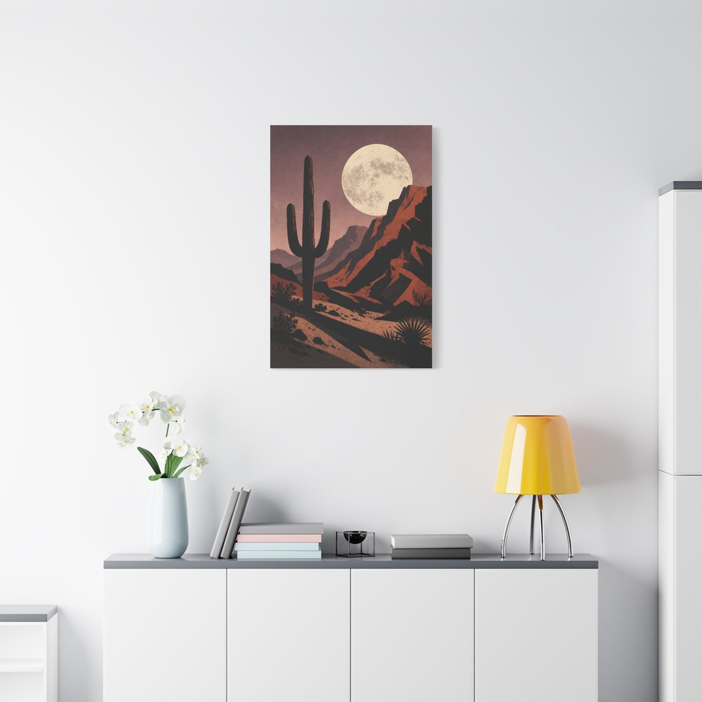 Desert Moonrise Cactus Landscape Wall Art & Canvas Print