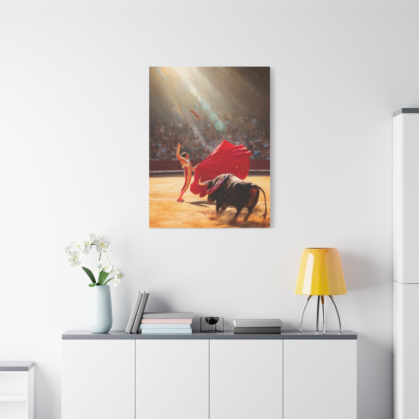 Spanish Matador and Charging Bull Arena Scene Wall Art & Canvas Print