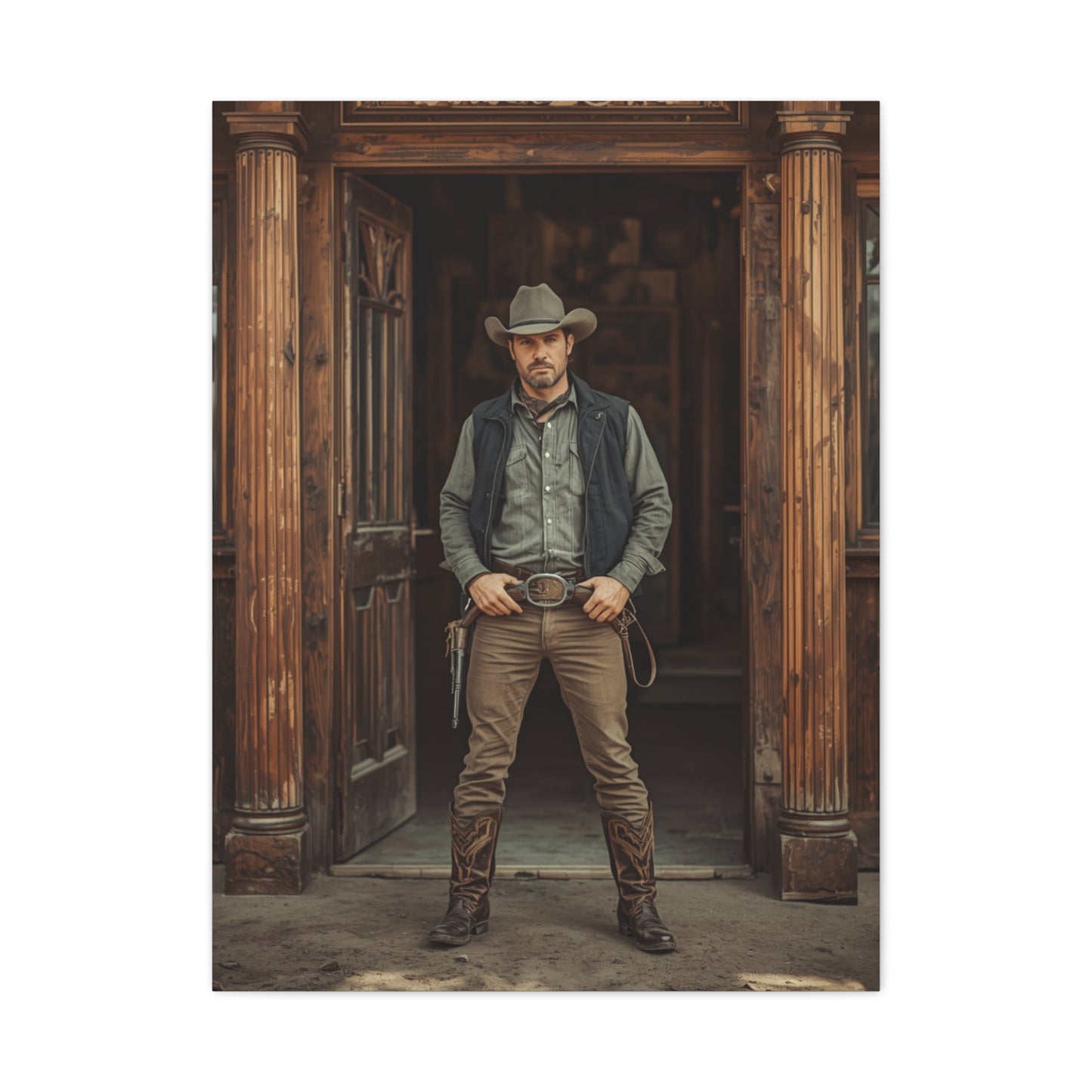 Gunslinger Outside the Saloon Wall Art & Canvas Print