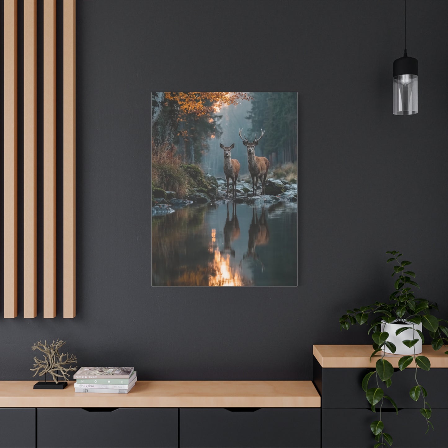 Autumn Forest Deer Reflection Wall Art & Canvas Print