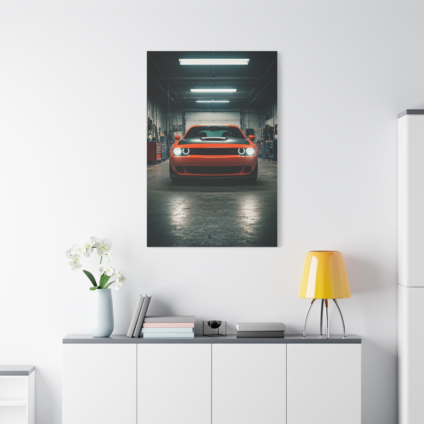 Dodge Challenger Demon Industrial Garage Presence Wall Art & Canvas Prints