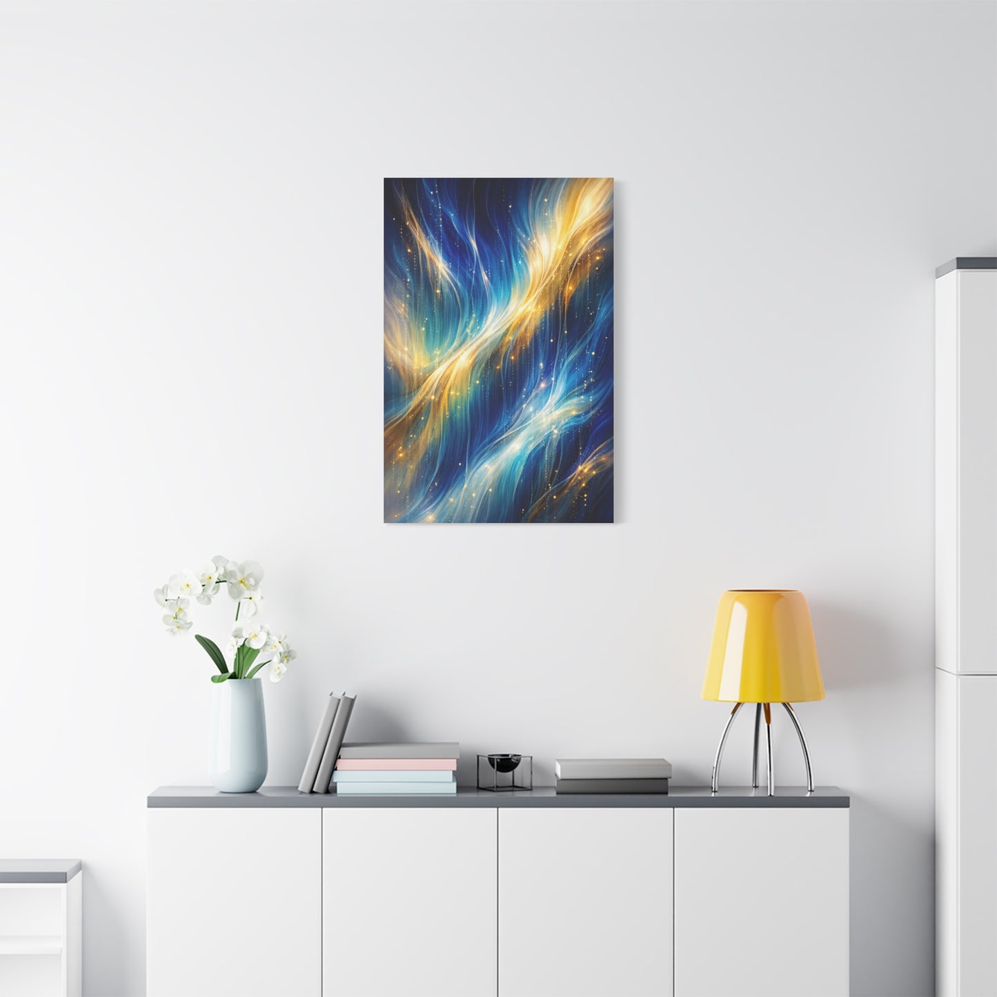 Blue-and-Gold Rain Abstract Wall Art & Canvas Print