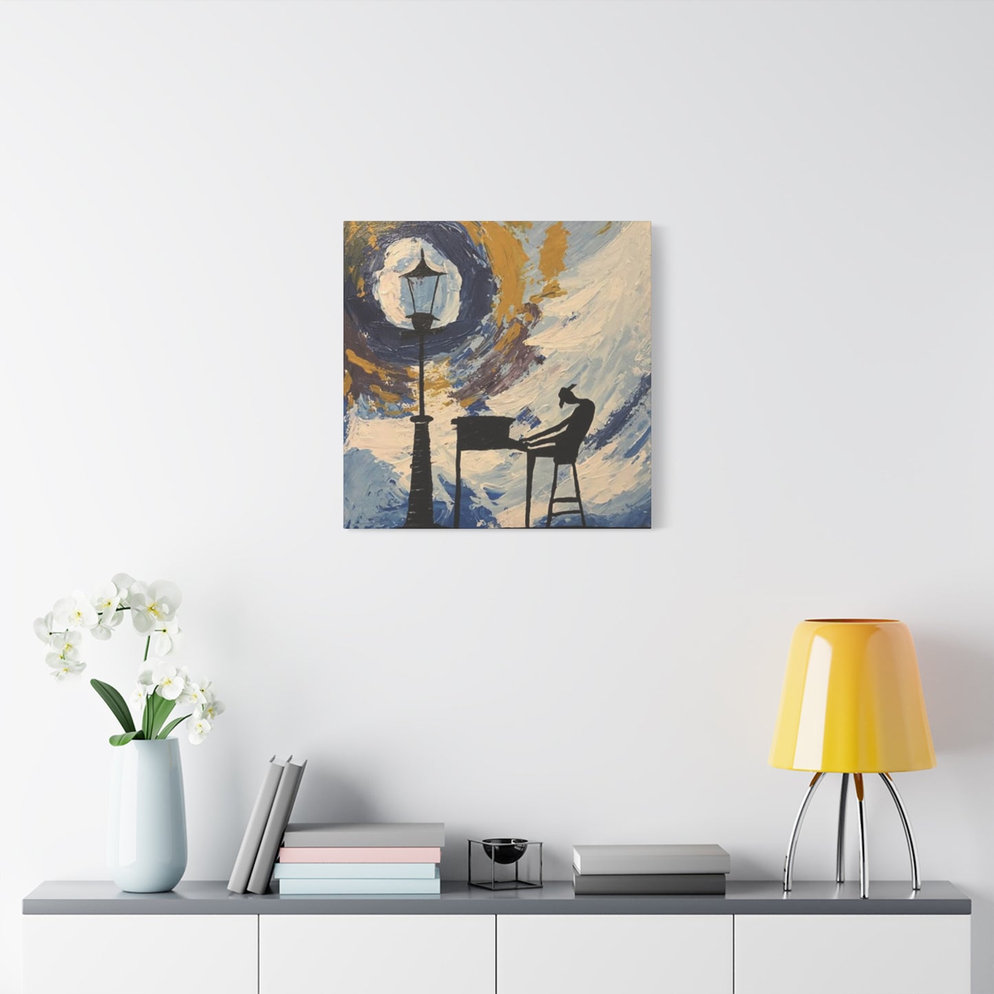 Street Light And Piano Painting Wall Art & Canvas Prints