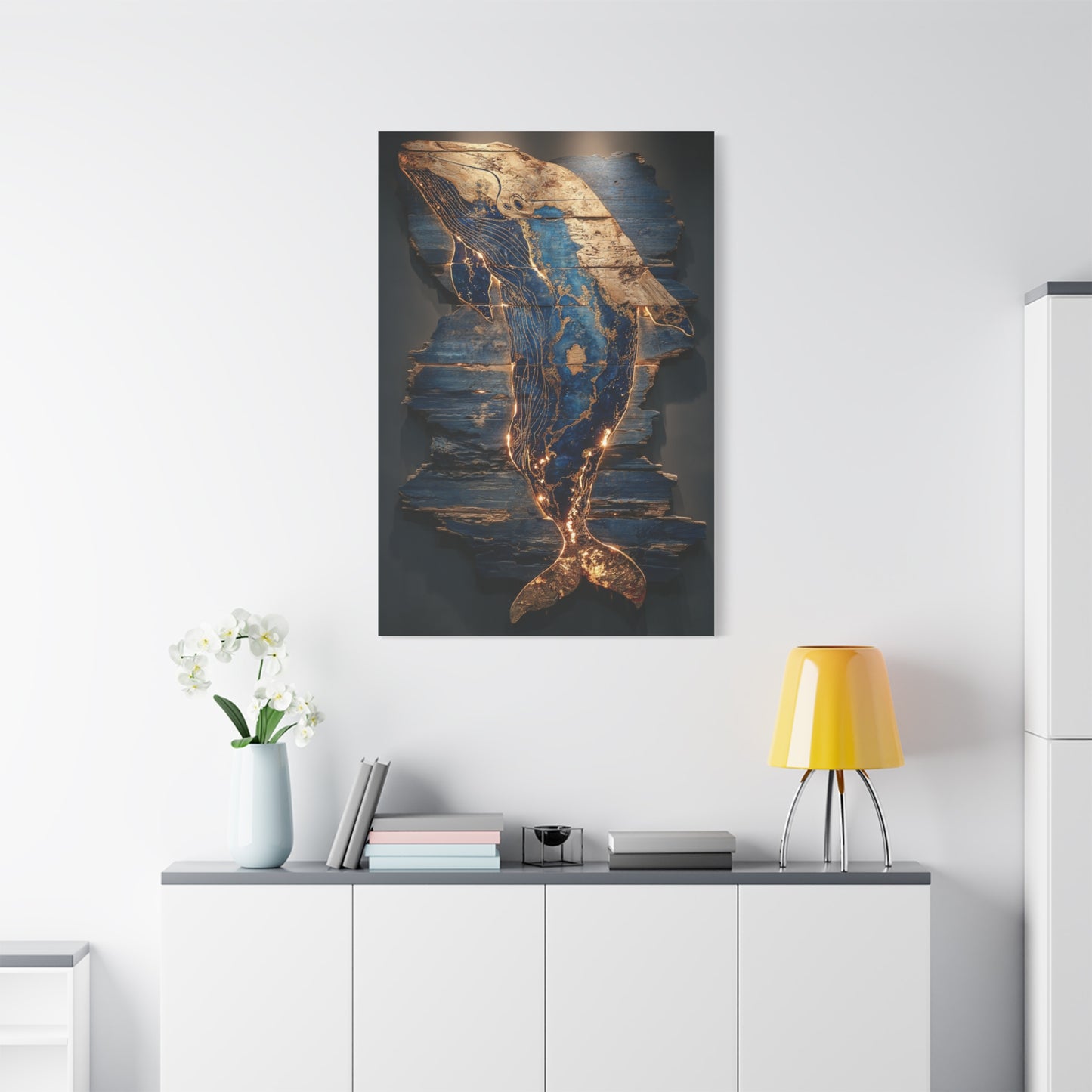 Driftwood Whale Coastal Sculpture Wall Art & Canvas Print