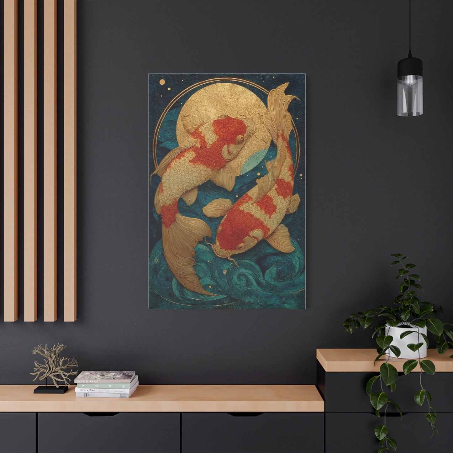 Koi Fish Gold Moon Wall Art & Canvas Print