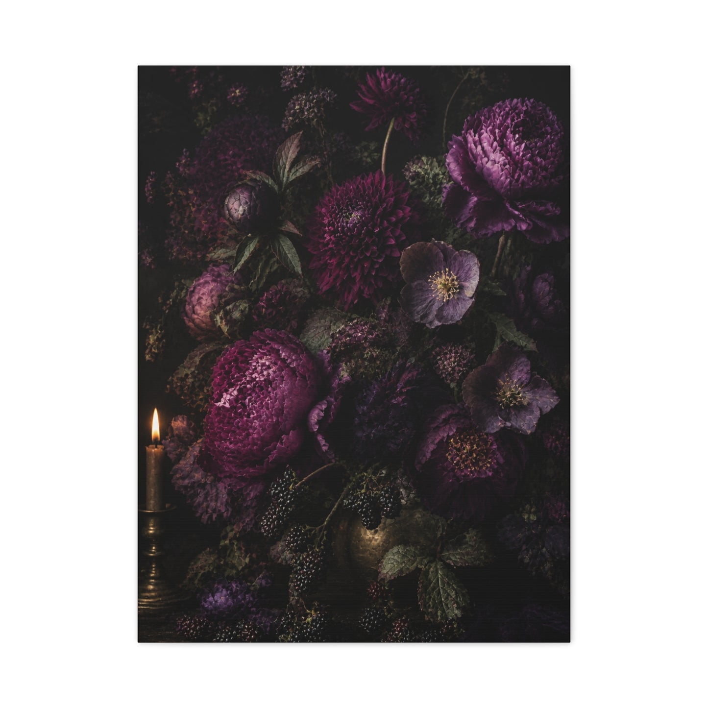 Dark Floral Still Life Candlelight Wall Art & Canvas Print