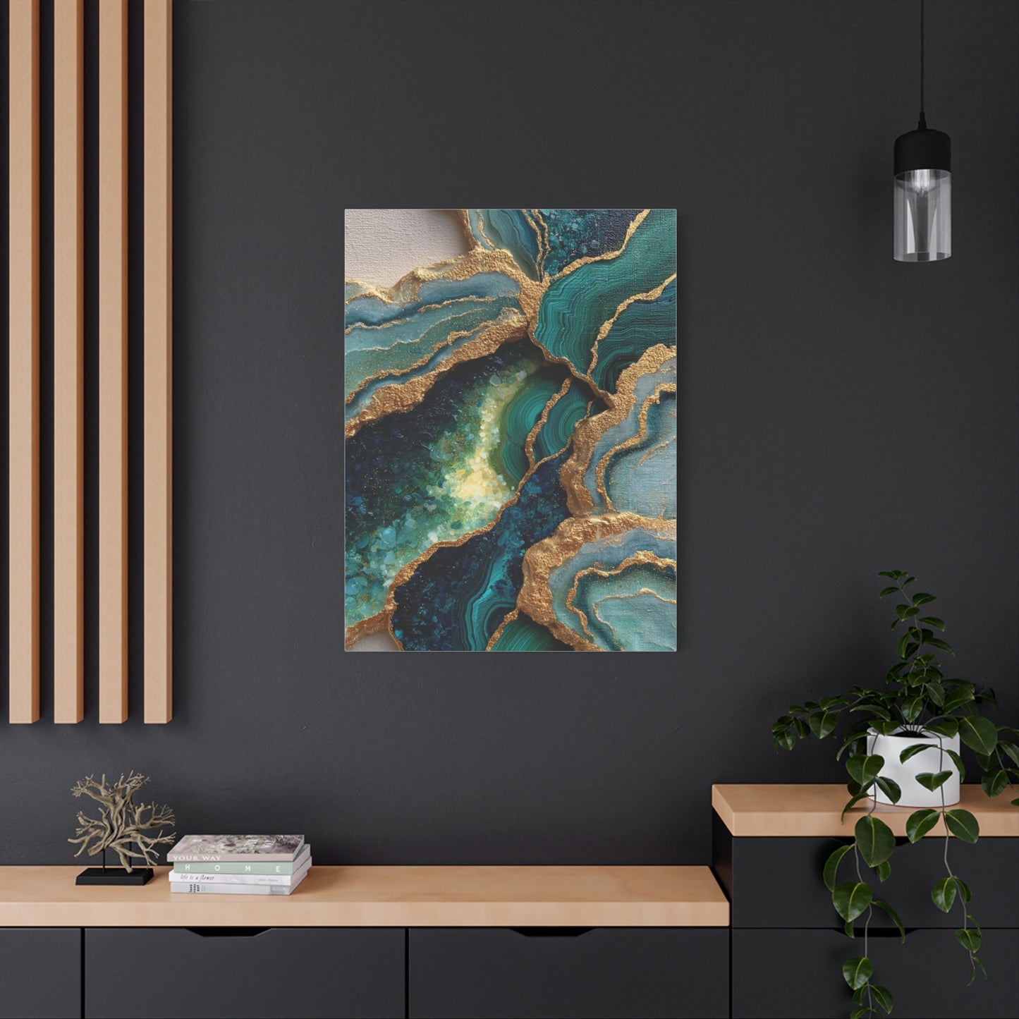 Malachite Emerald & Gold Geode Abstract Wall Art & Canvas Print