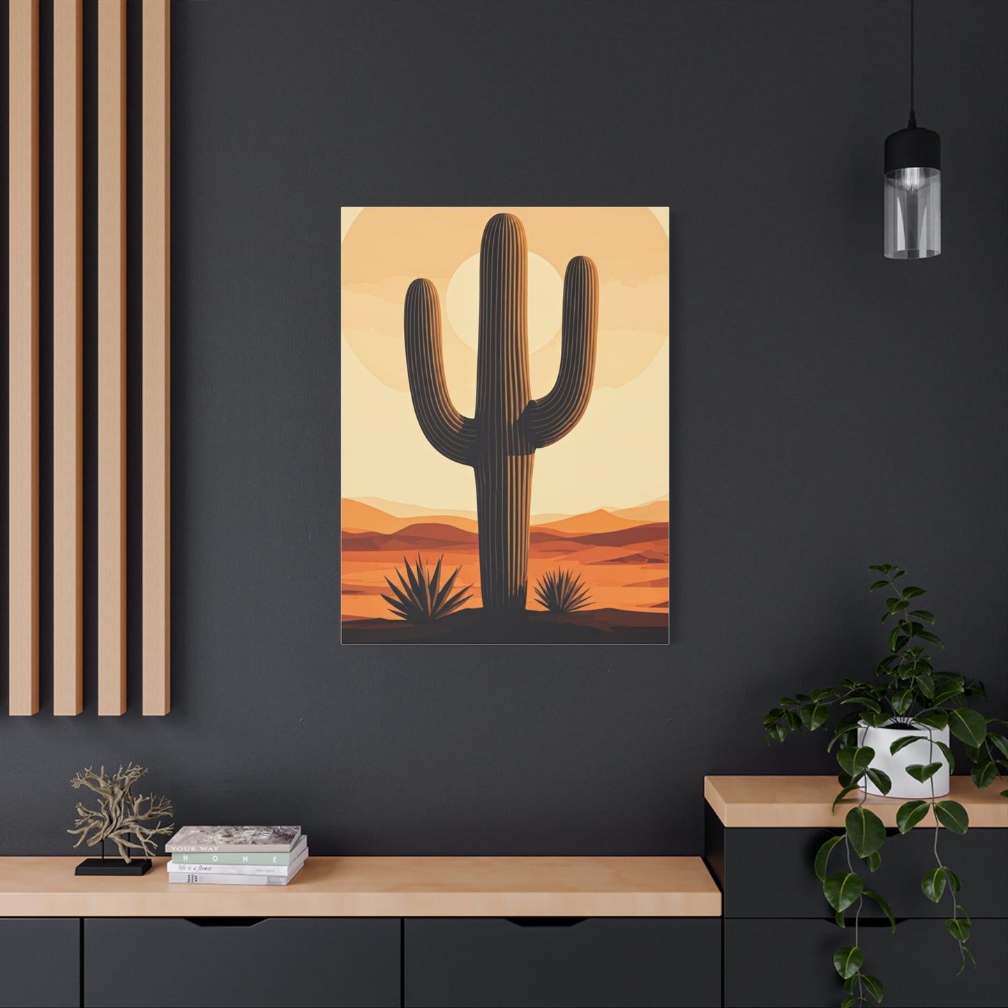 Minimal Desert Sun Saguaro Illustration Wall Art & Canvas Prints
