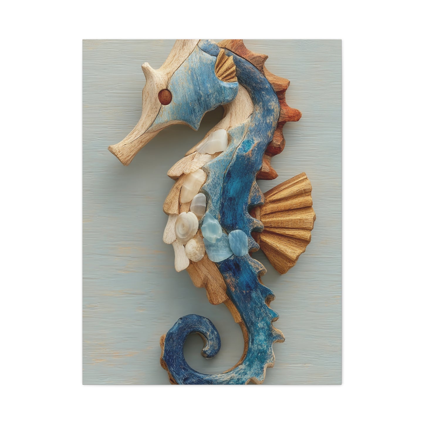 Driftwood Seahorse Coastal Sculpture Wall Art & Canvas Print