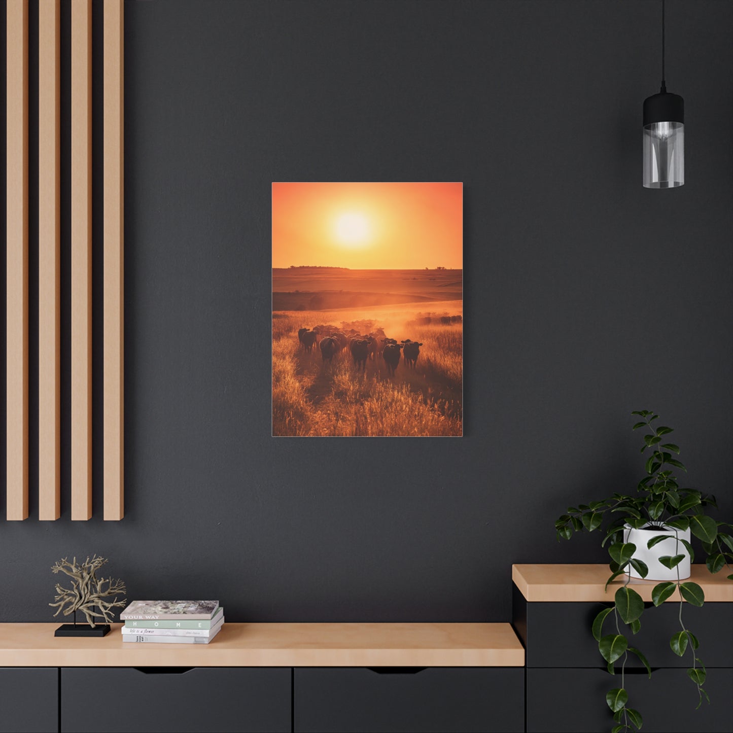 Golden Sunset Cattle Trail Wall Art & Canvas Print