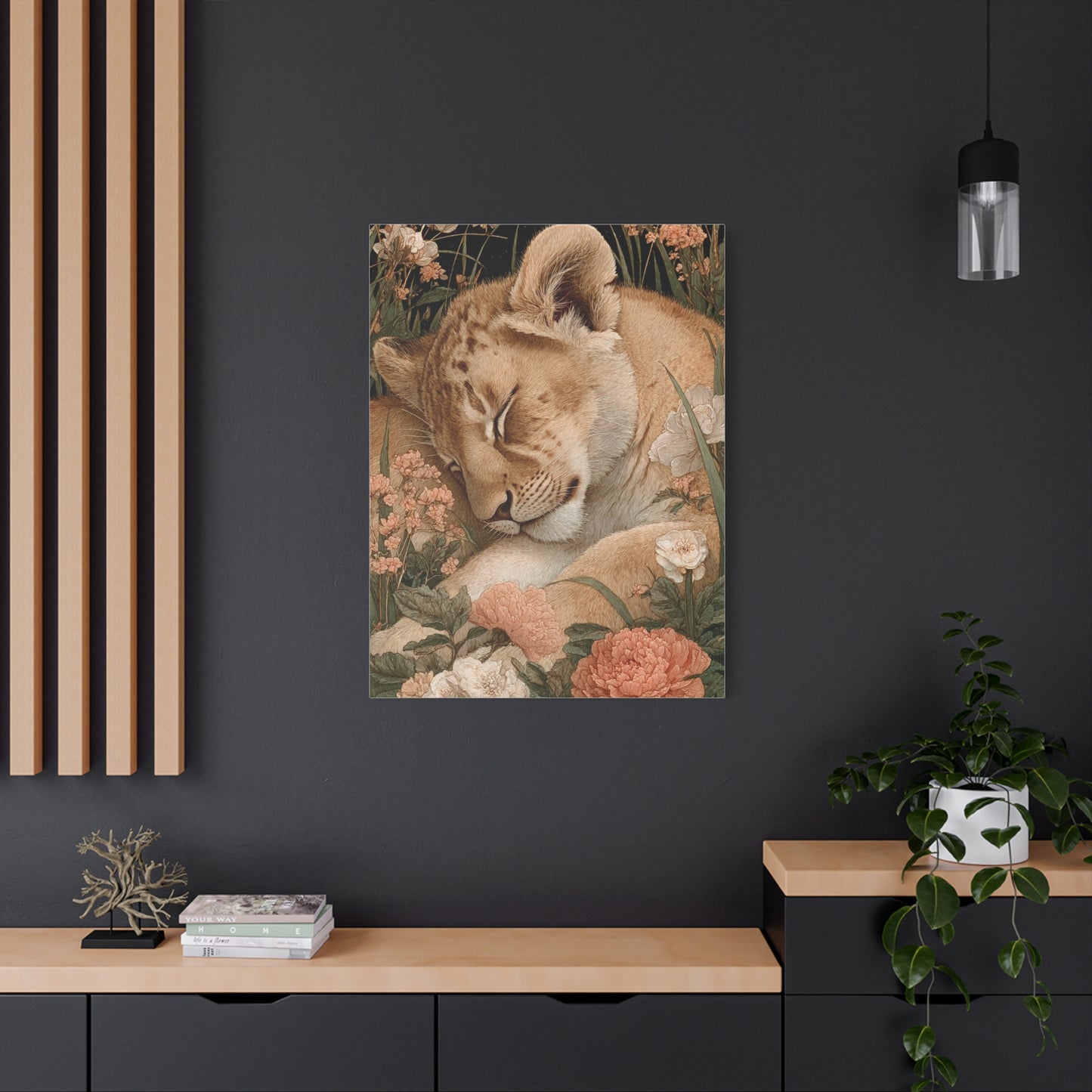Lion Cub Floral Dream Portrait Wall Art & Canvas Print