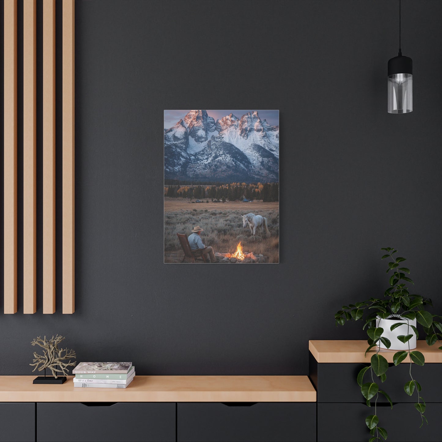 Lone Cowboy Walking Through Frontier Town Wall Art & Canvas Print