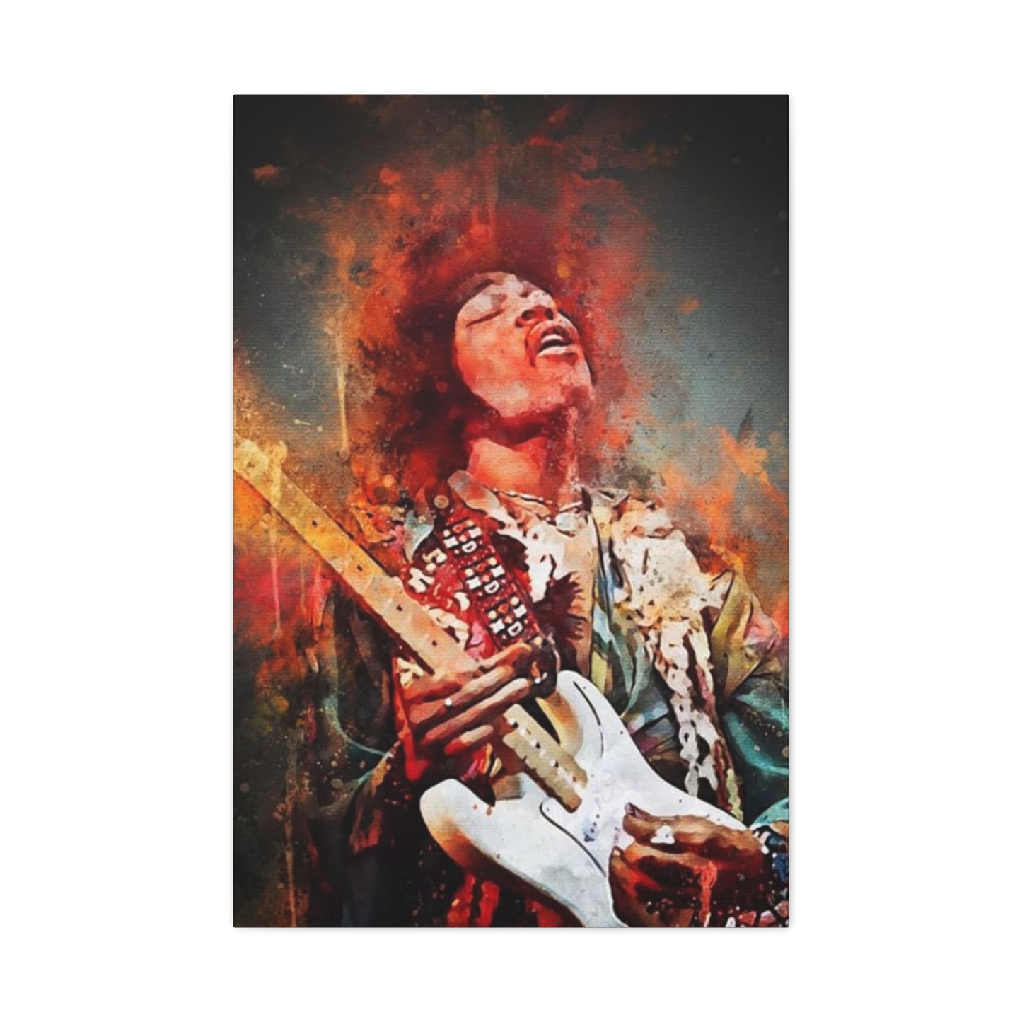 Colorful Jimi Hendrix Playing Guitar Poster Wall Art & Canvas Prints