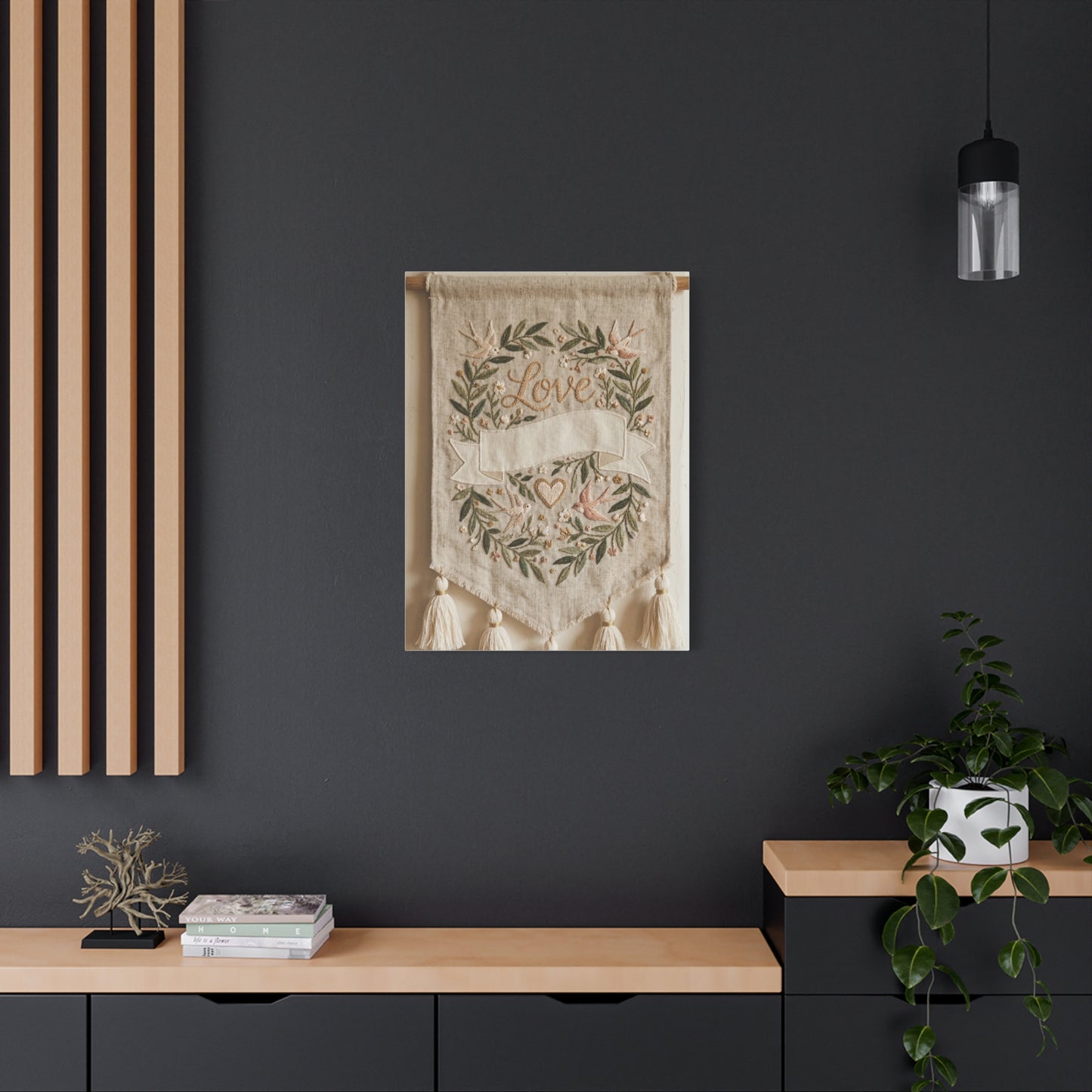 Bohemian Love Embroidered Textile Banner Wall Art & Canvas Print