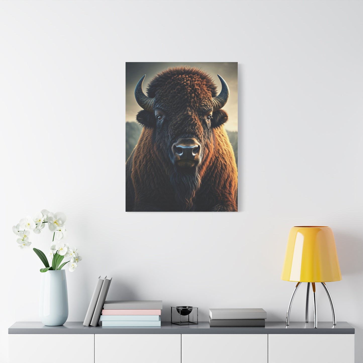Warm-Toned Symmetrical Bison Portrait Wall Art & Canvas Print