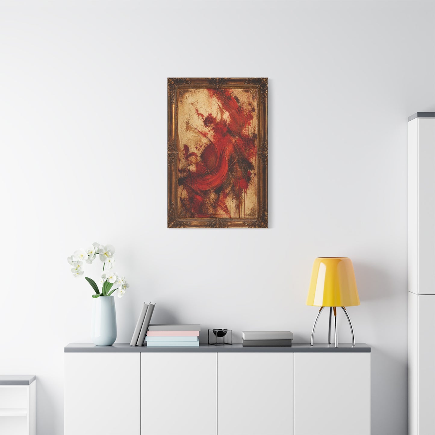 Vintage Framed Red Expressionist Painting Wall Art & Canvas Print