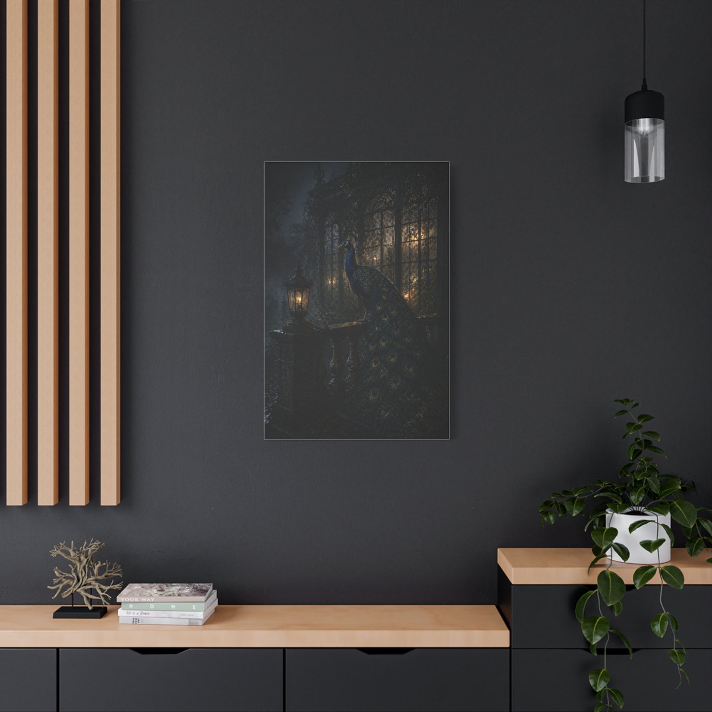 Gothic Night Peacock Balcony Wall Art & Canvas Print