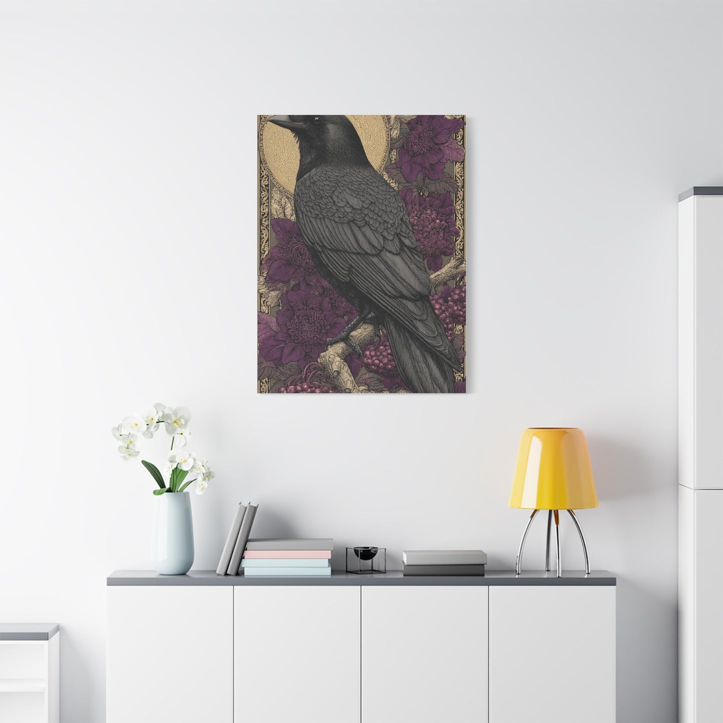 Dark Raven Moon Folk Wall Art & Canvas Print