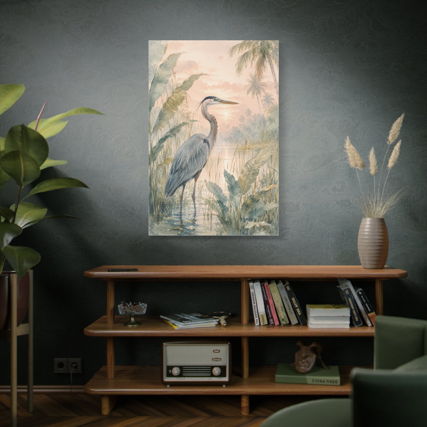 Soft Tropical Heron Marsh Landscape Tropical Wall Art & Canvas Print
