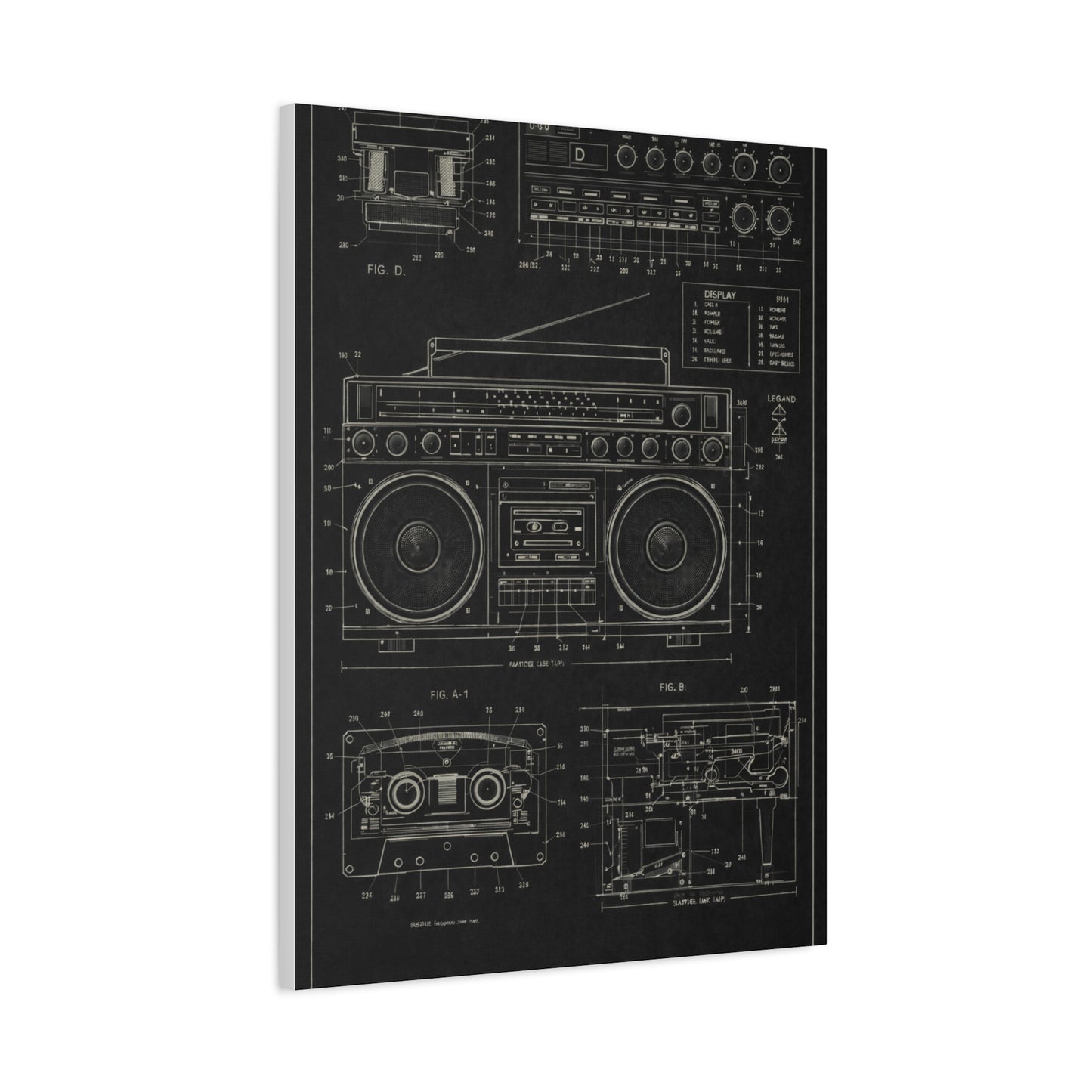 Vintage Boombox Blueprint Illustration Wall Art & Canvas Print