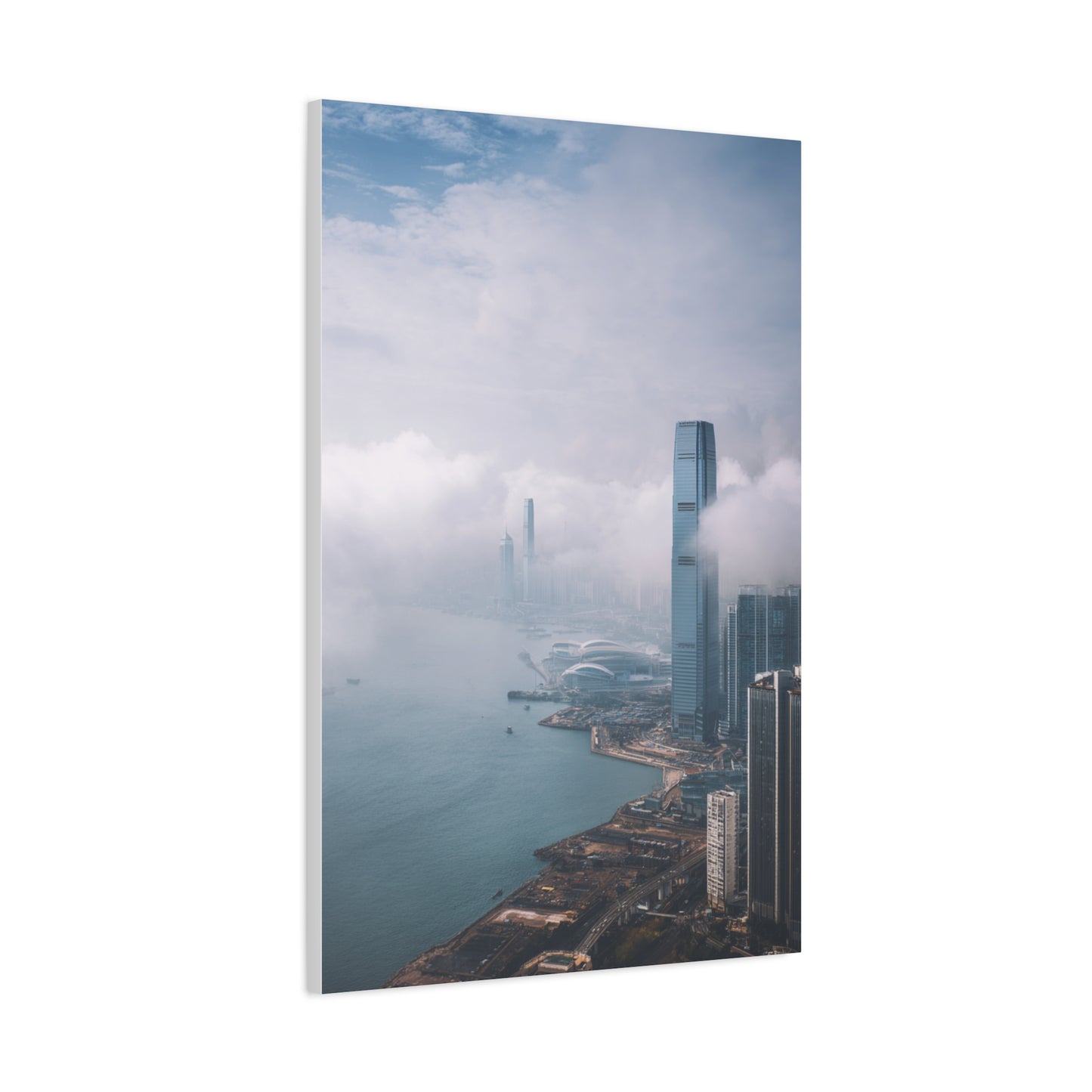 Hong Kong Foggy Harbor Skyline Wall Art & Canvas Print
