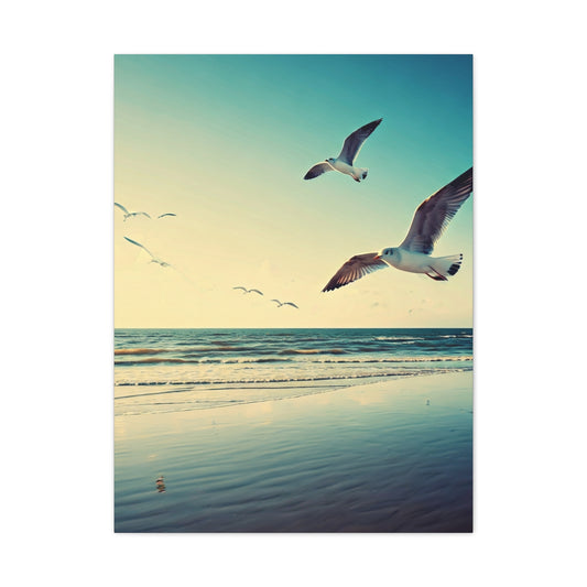 Seagulls in Flight Over Gentle Waves Wall Art & Canvas Prints