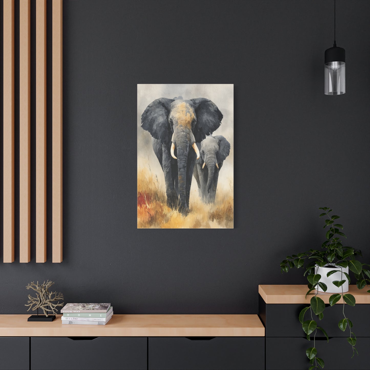 Mother and Calf Elephant Watercolor Wall Art & Canvas Print