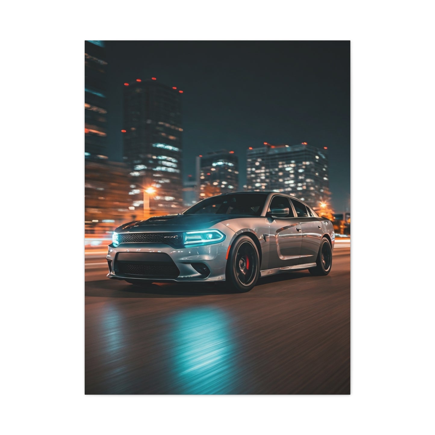 Dodge Charger Hellcat Downtown Night Streets Wall Art & Canvas Prints