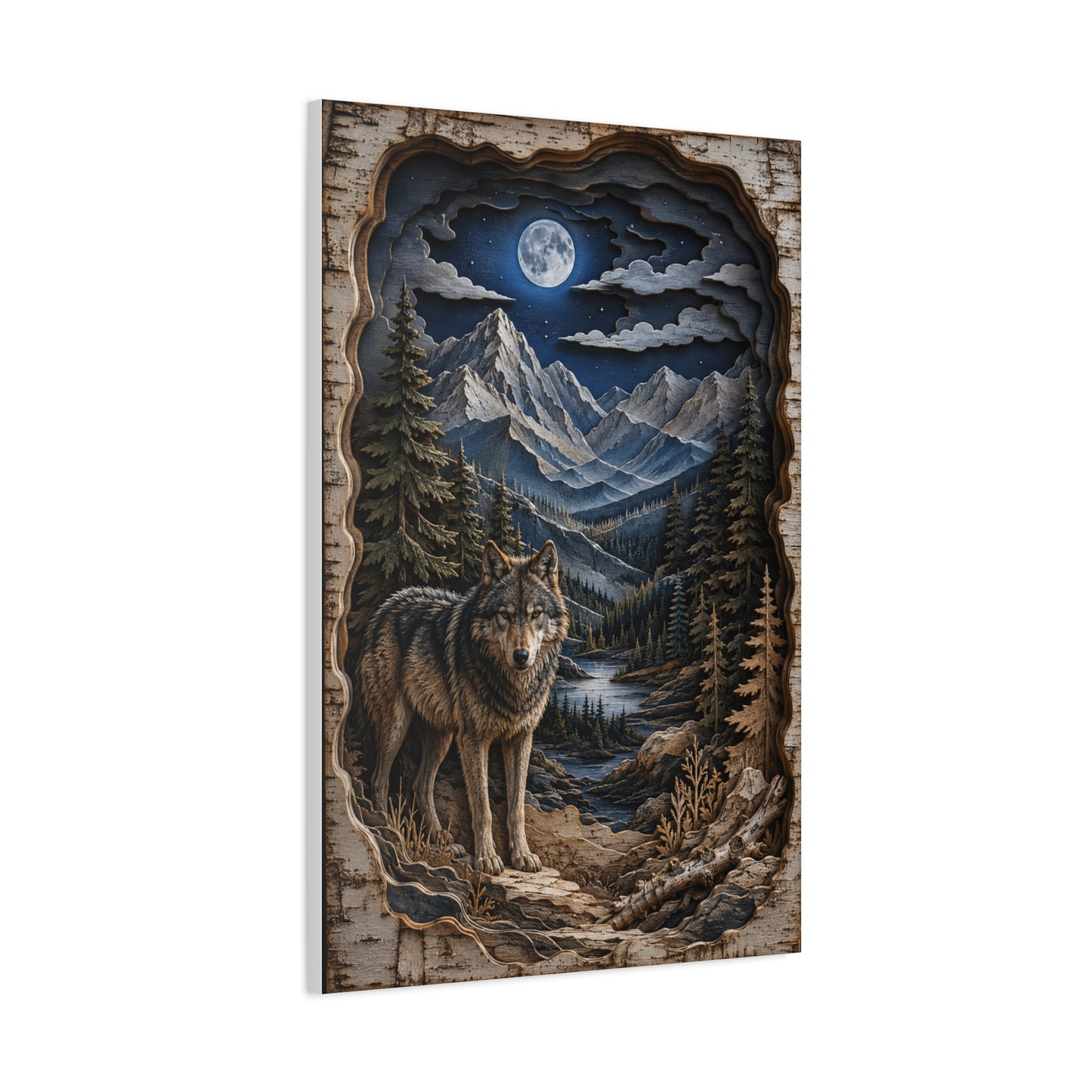Rustic Mountain Wolf Shadowbox Landscape Wall Art & Canvas Print