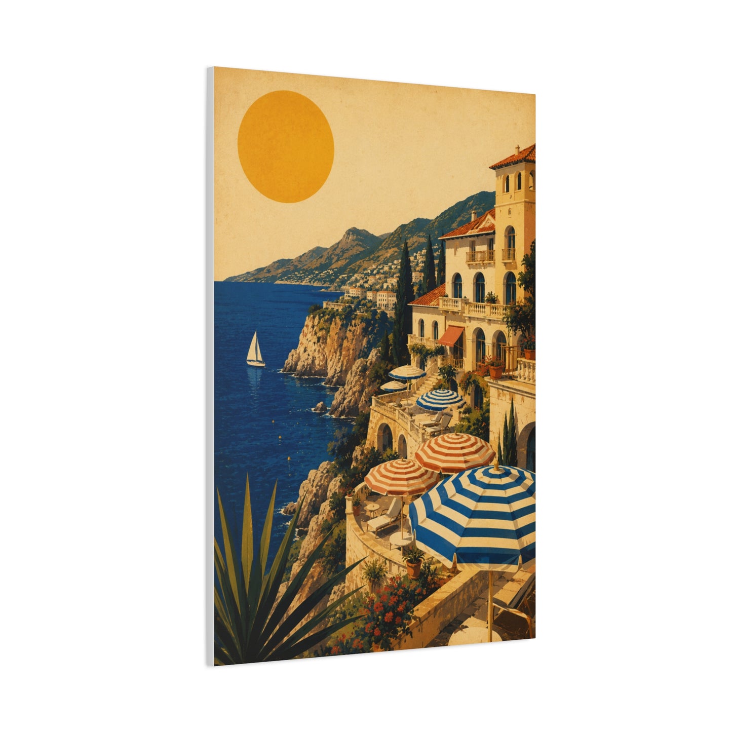 Riviera Coastal Terrace Poster Wall Art & Canvas Print