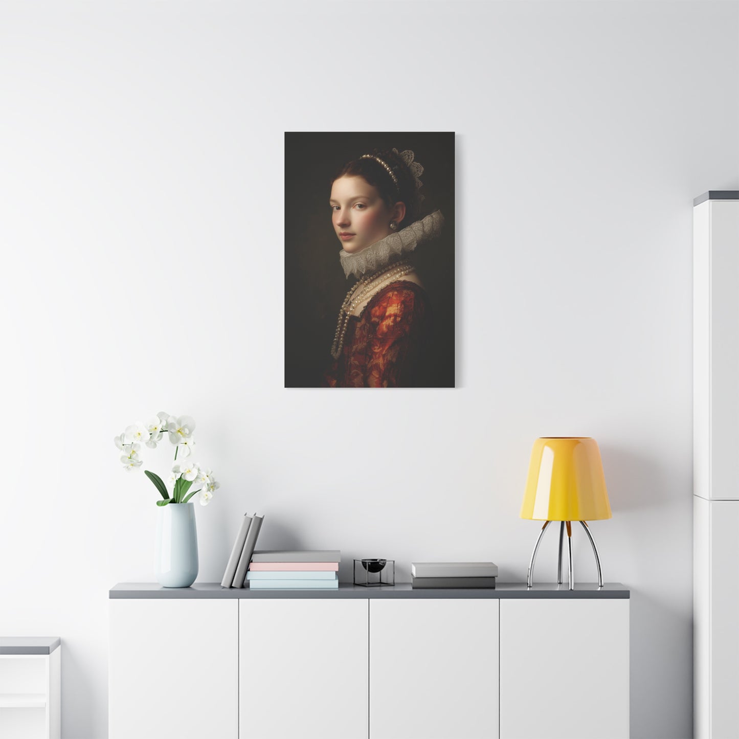Baroque Noblewoman With Pearls Classical Portrait Wall Art & Canvas Print