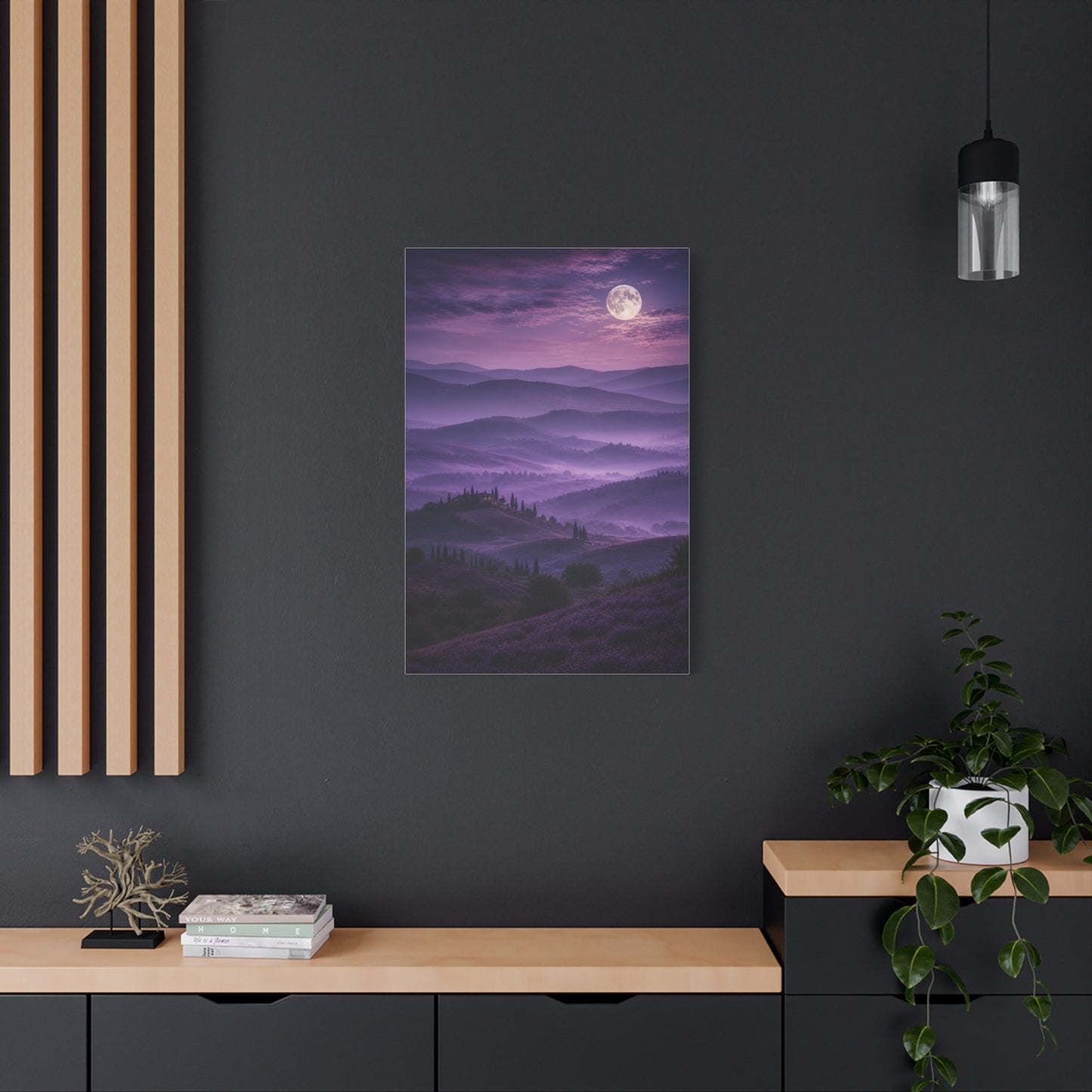 Moonlit Violet Hills Landscape Wall Art & Canvas Print