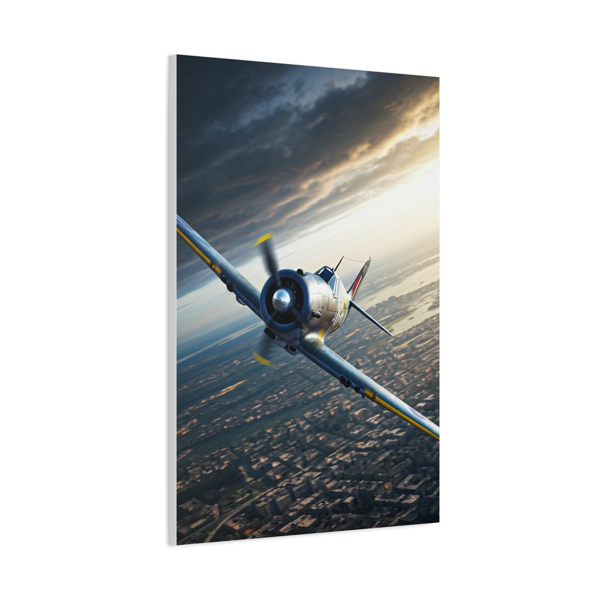 Vintage Fighter Dive Over the City Wall Art & Canvas Prints