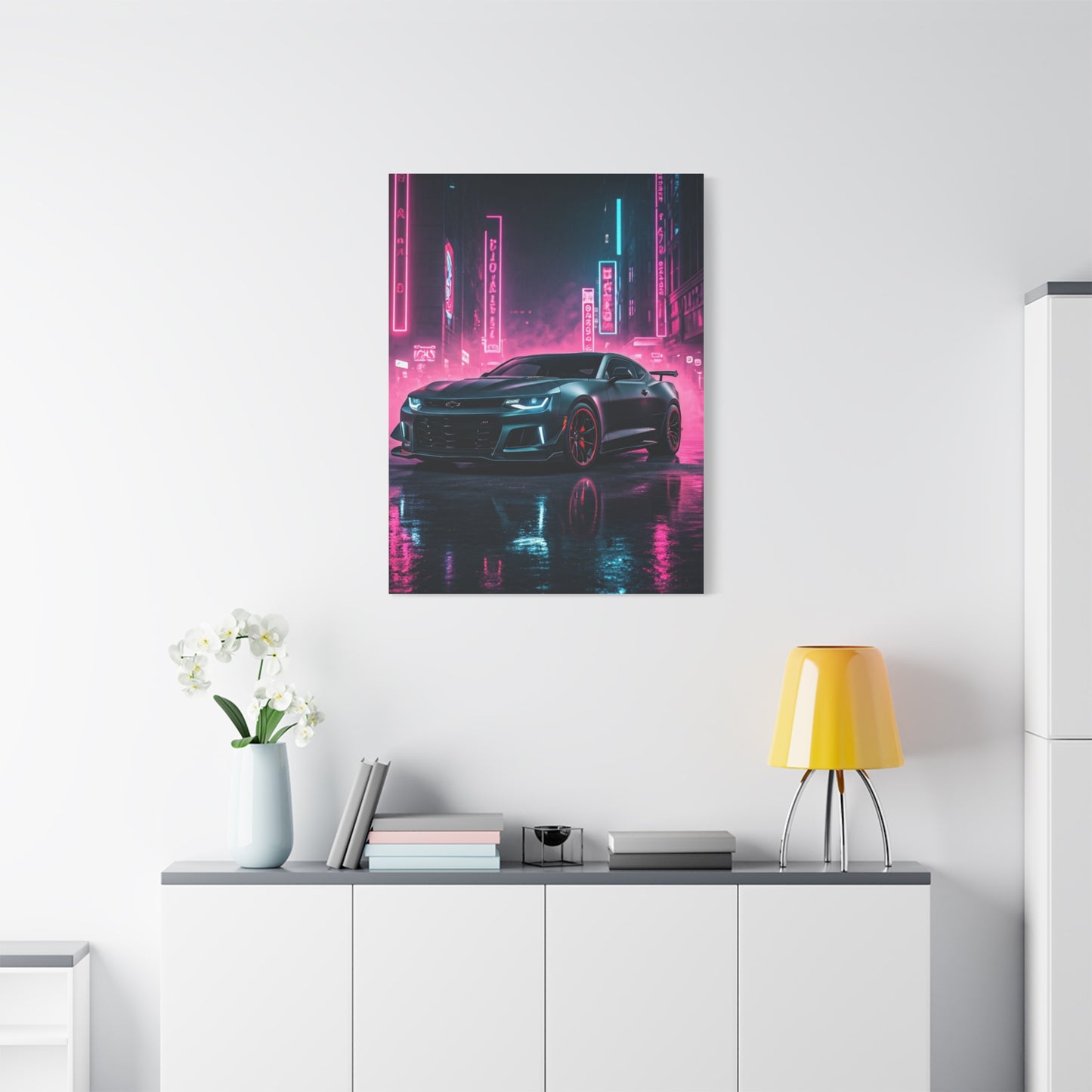 Chevrolet Camaro ZL1 1LE Neon City Background Wall Art & Canvas Prints
