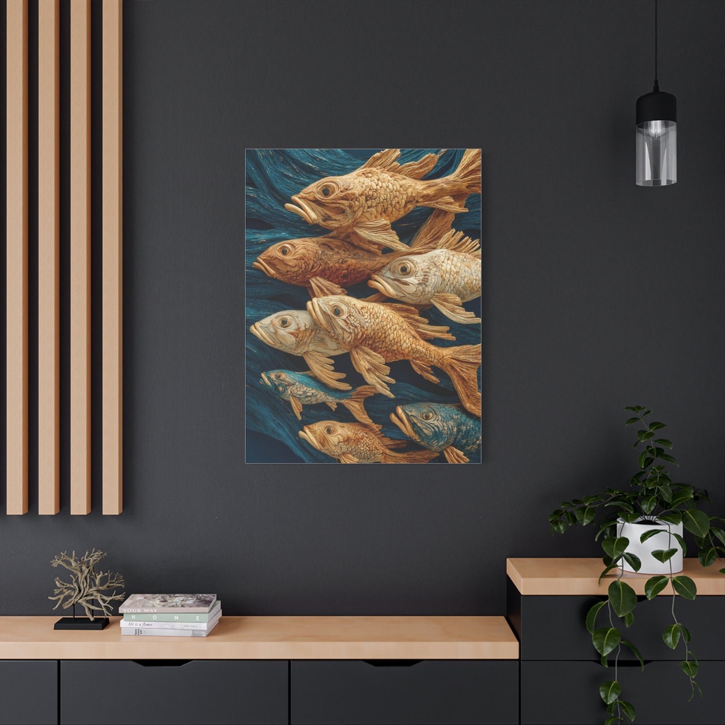 Driftwood School of Fish Relief Wall Art & Canvas Print