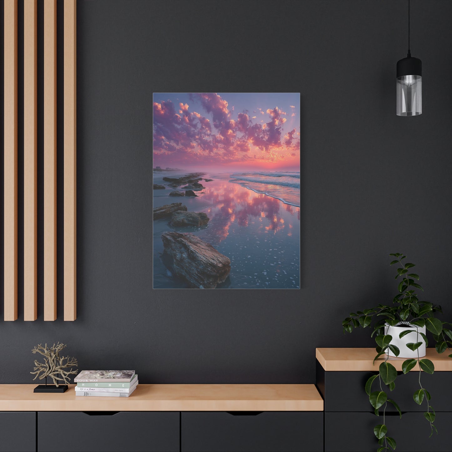 Sunrise Driftwood Shoreline Reflection Wall Art & Canvas Print