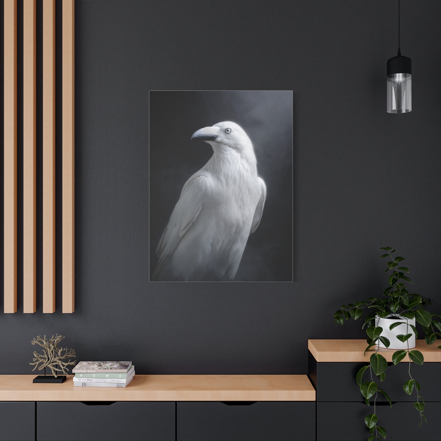 Elegant White Raven Portrait Wall Art & Canvas Print