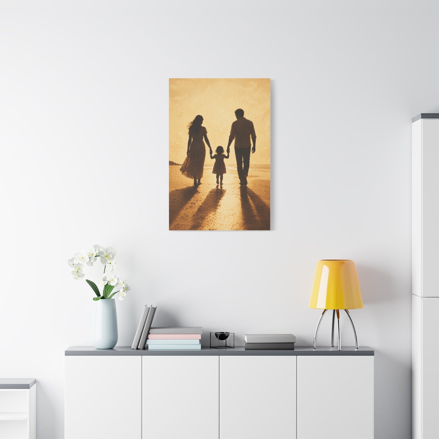 Golden Family Silhouette Sunset Wall Art & Canvas Print