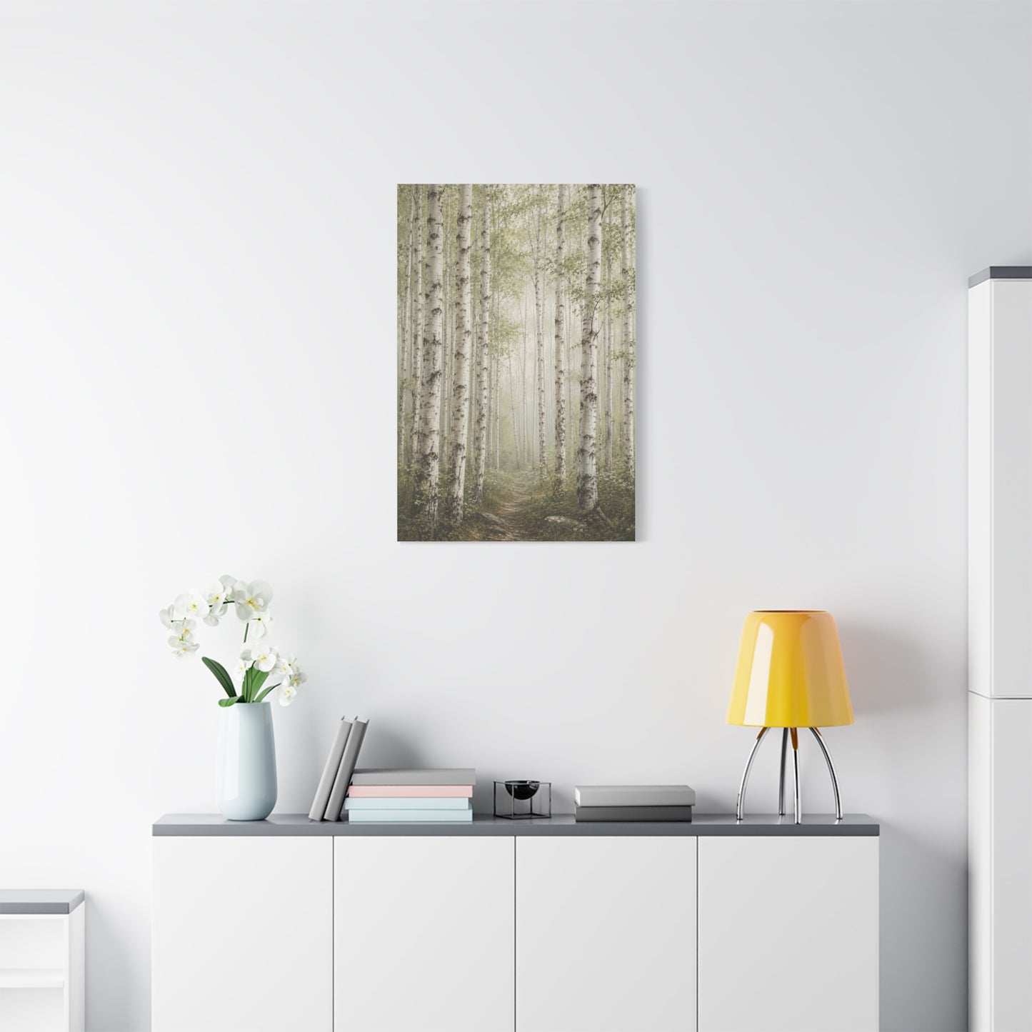 Light Birch Woodland Minimal Landscape Trees Wall Art & Canvas Print