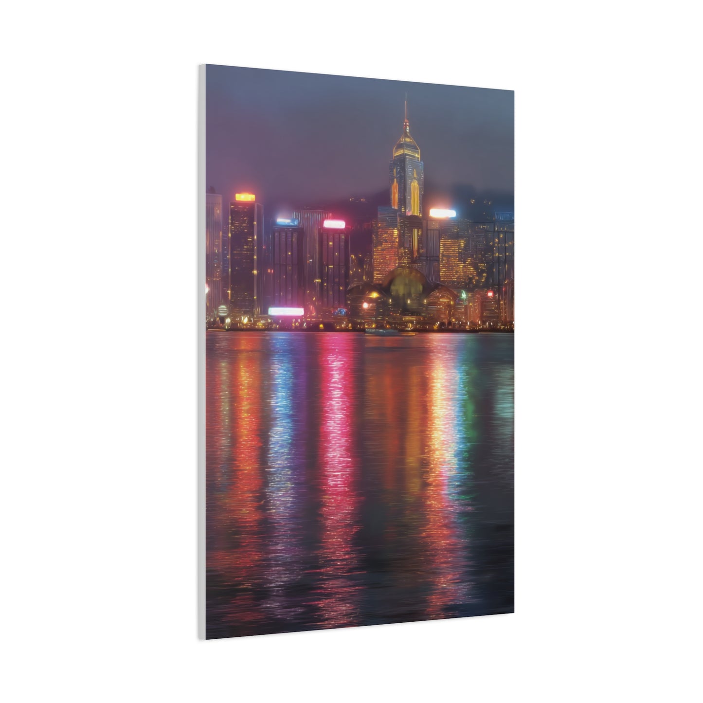Hong Kong Skyline Rainy Neon Reflections Wall Art & Canvas Print