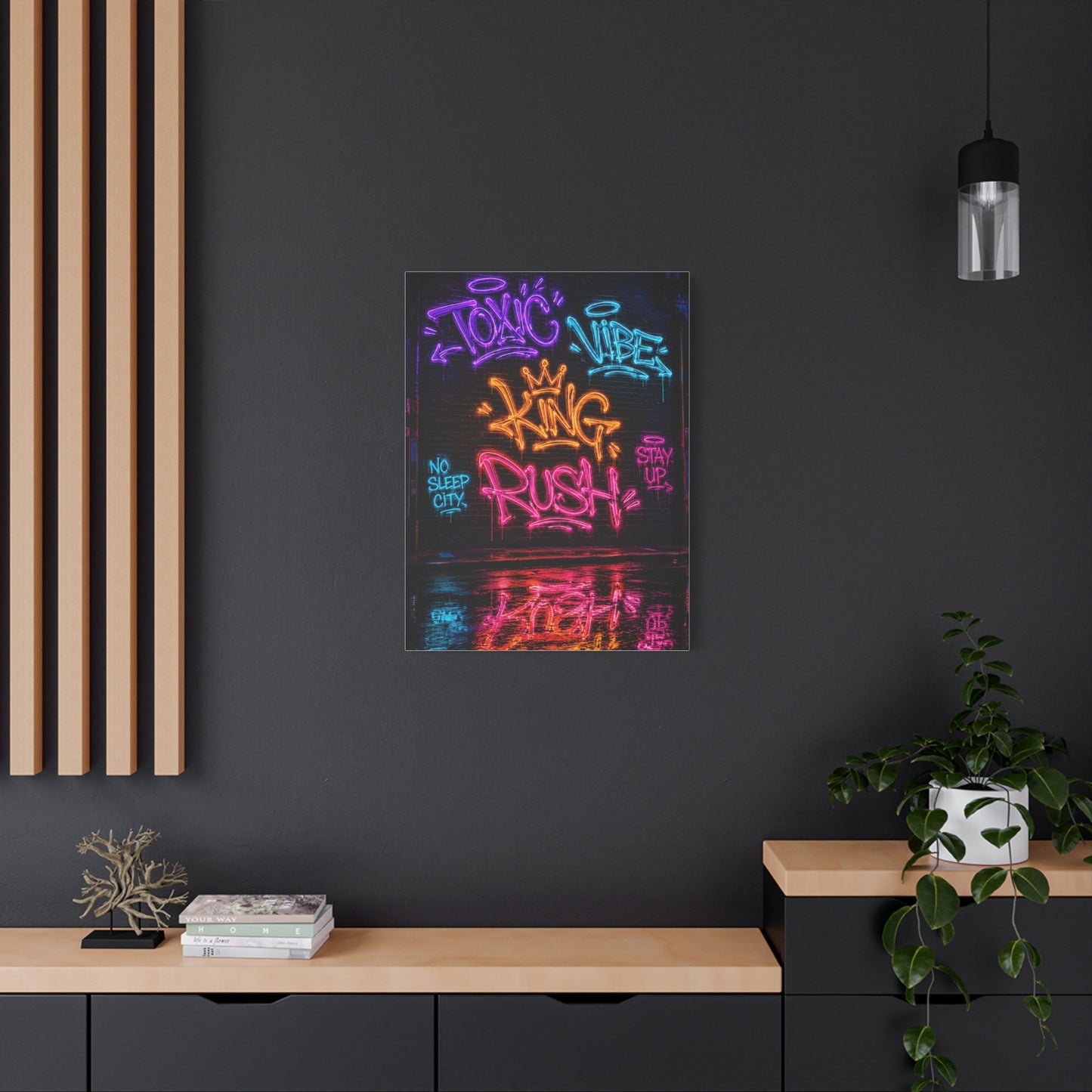 Neon Typography Hustle Street Wall Art & Canvas Print