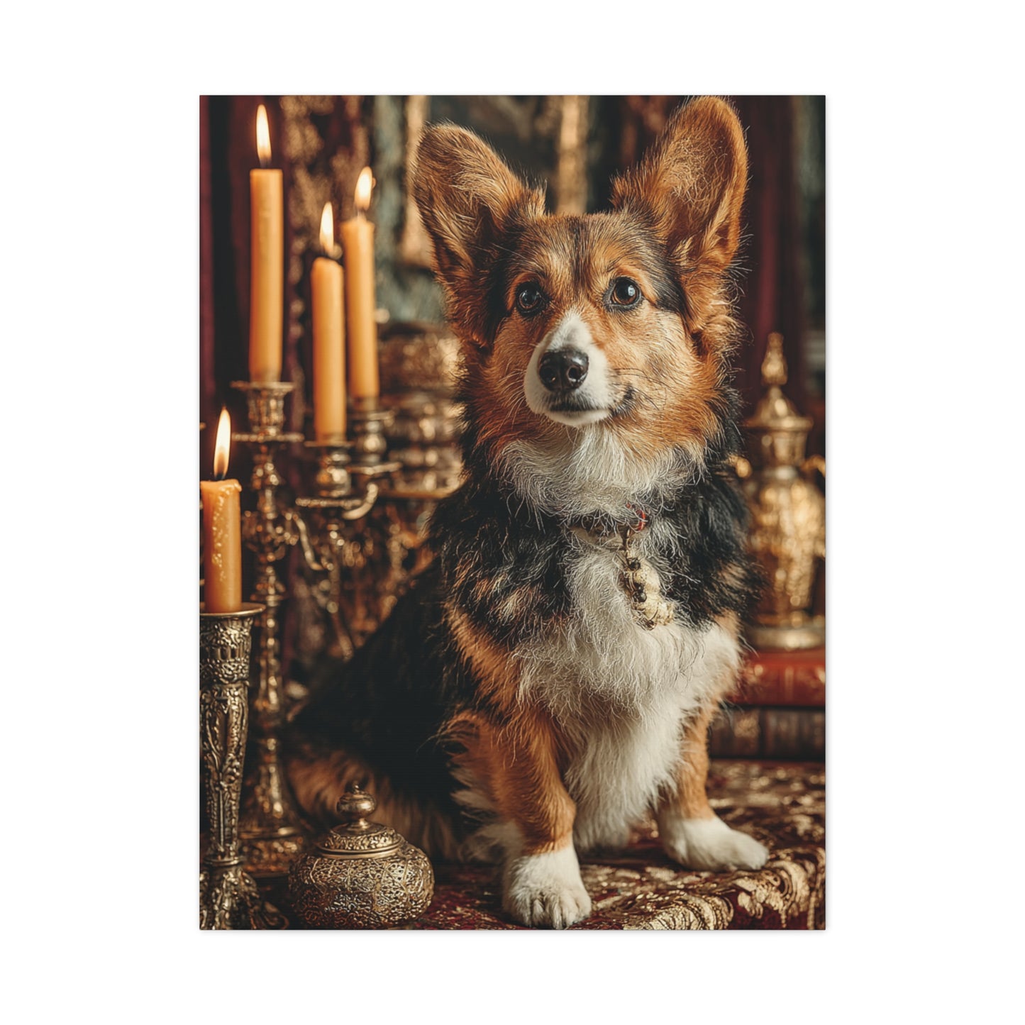 Candlelit Royal Corgi Portrait Wall Art & Canvas Print