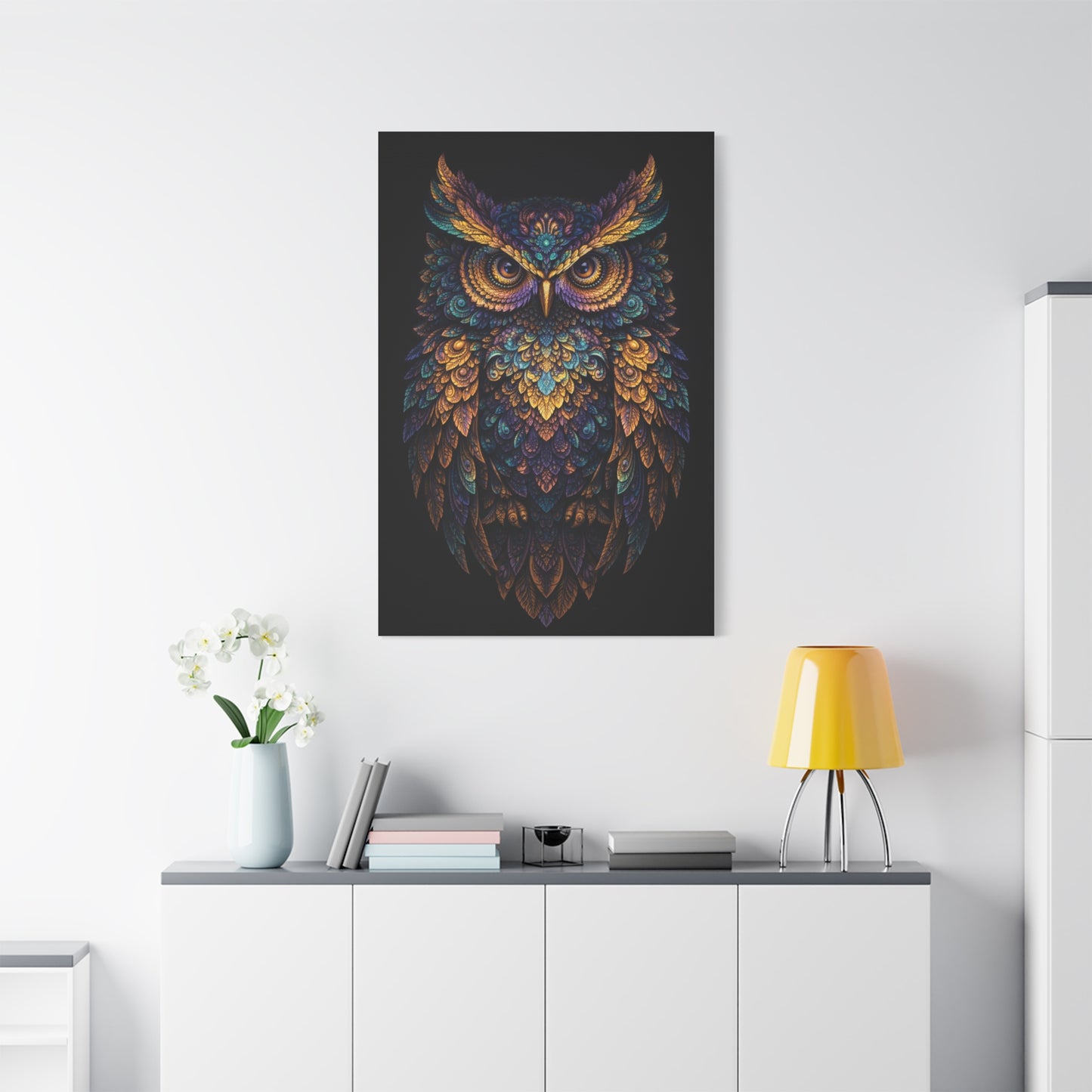 Jewel Feather Fractal Owl Wall Art & Canvas Print